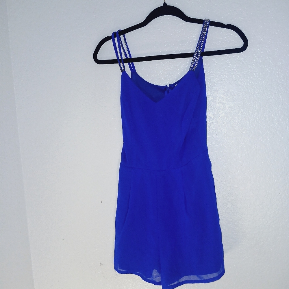 Blue Sleeveless Romper with Embellished Straps Size Xs